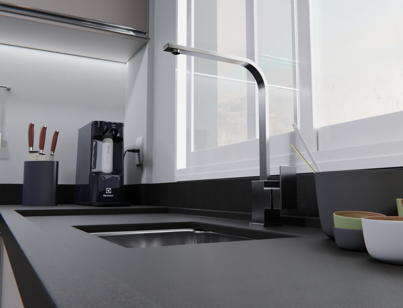 Modern Kitchen Scene with Open/Closed Blender Market