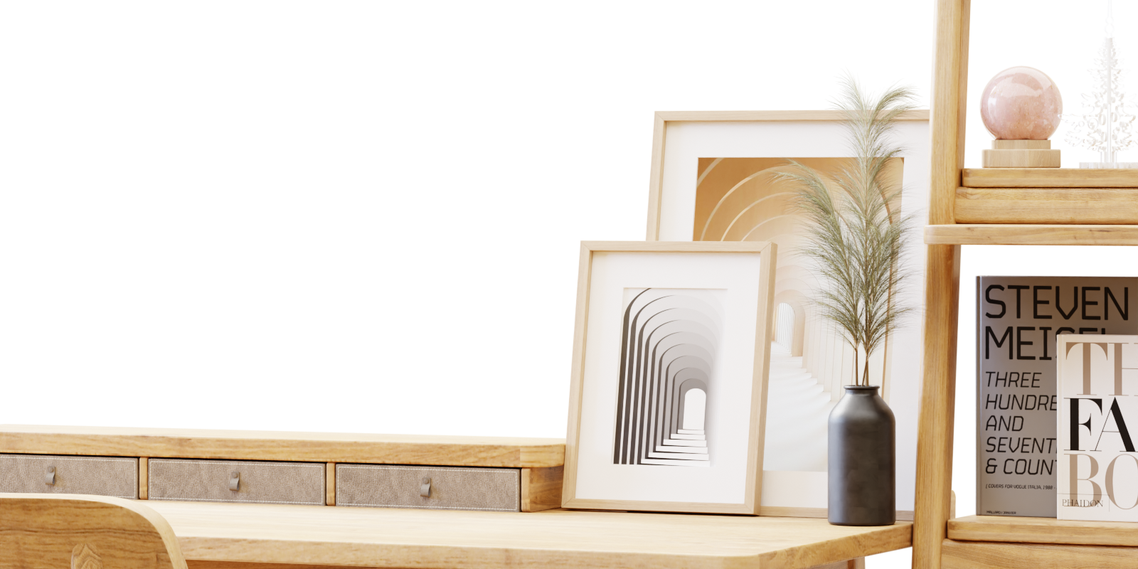 office Workplace scene home office table with chair and decorations