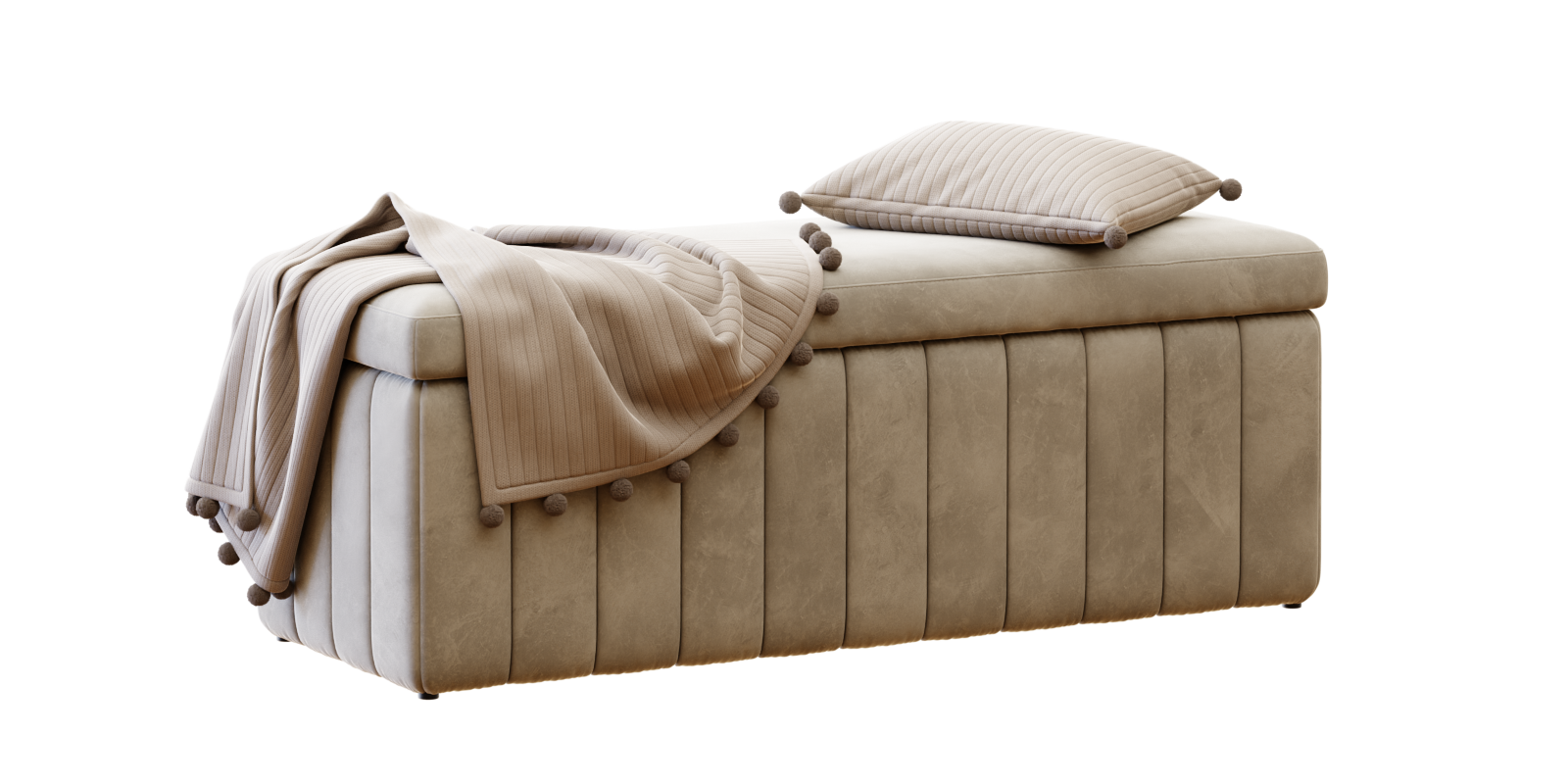 sofa Mercer and Reid Kensington Collection Blanket Box with pillow and plaid in multiple