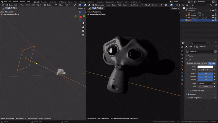 Adjusting Light with Mouse Wheel in Light Wrangler Add-on