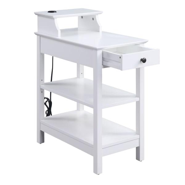 White 3 Open Compartments and 1Drawer Wooden Frame Side Table