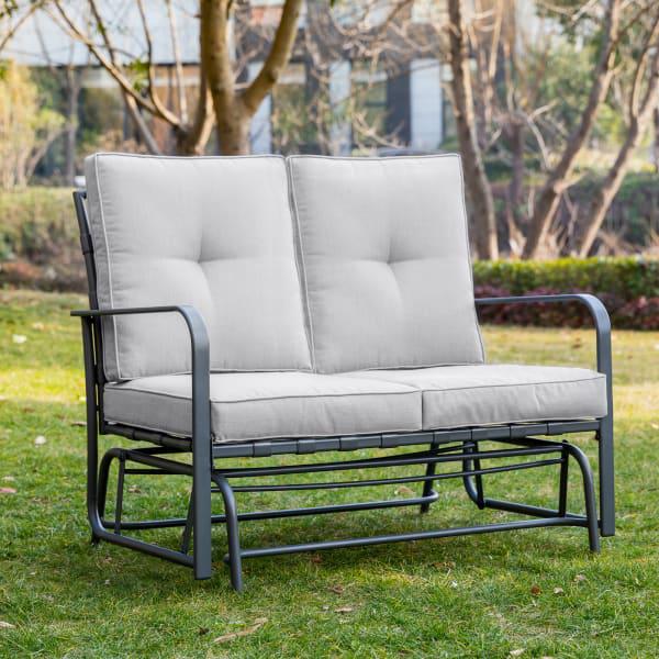 Outdoor Loveseat Glider Chair with Gray Cushions Blender Market